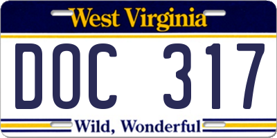 WV license plate DOC317