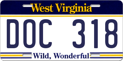 WV license plate DOC318