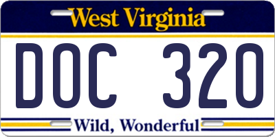 WV license plate DOC320