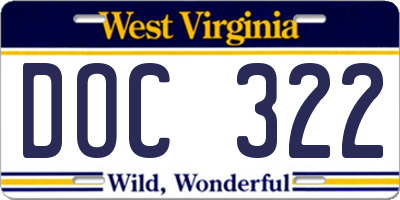 WV license plate DOC322