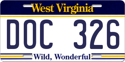 WV license plate DOC326