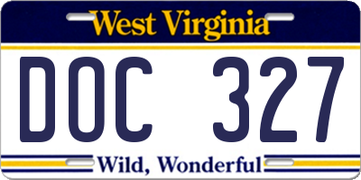 WV license plate DOC327