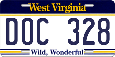WV license plate DOC328
