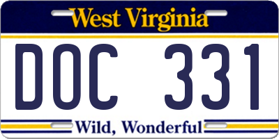 WV license plate DOC331