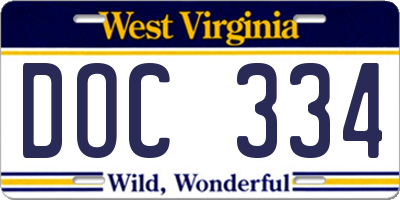 WV license plate DOC334