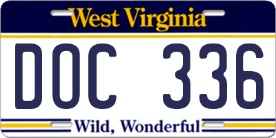 WV license plate DOC336