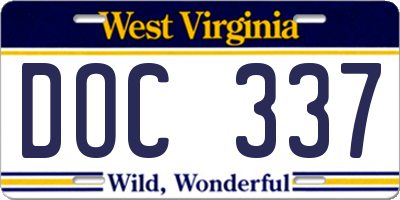 WV license plate DOC337