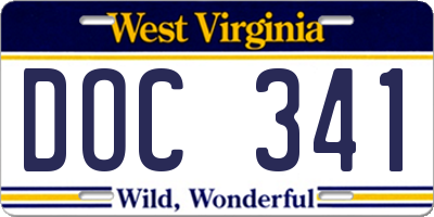 WV license plate DOC341