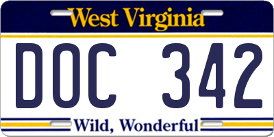 WV license plate DOC342