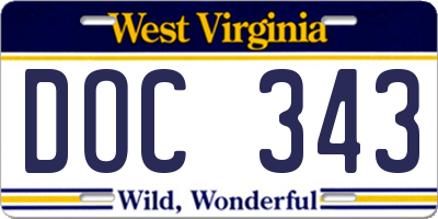 WV license plate DOC343