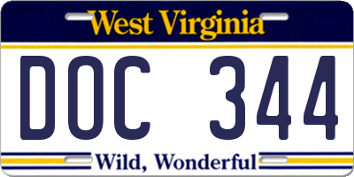 WV license plate DOC344