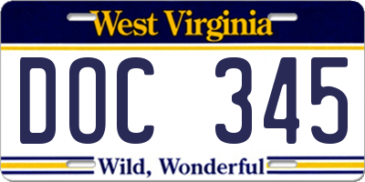 WV license plate DOC345