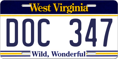 WV license plate DOC347