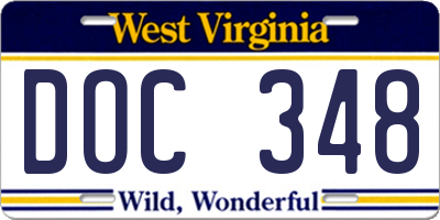 WV license plate DOC348