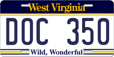 WV license plate DOC350