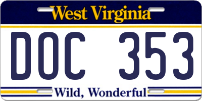 WV license plate DOC353