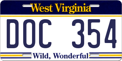 WV license plate DOC354