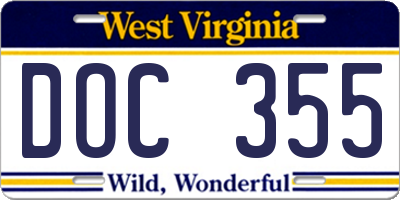 WV license plate DOC355