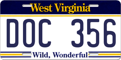 WV license plate DOC356