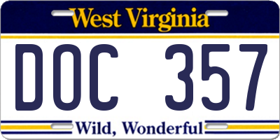 WV license plate DOC357