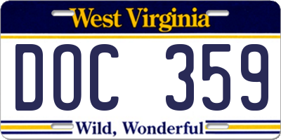 WV license plate DOC359