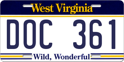 WV license plate DOC361