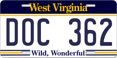 WV license plate DOC362
