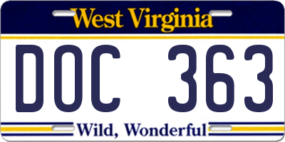WV license plate DOC363