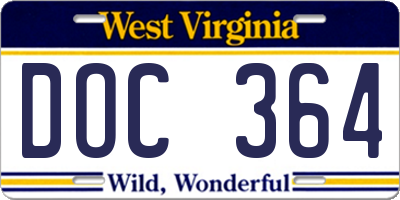 WV license plate DOC364