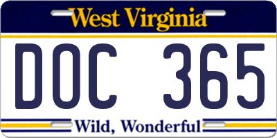 WV license plate DOC365