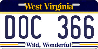 WV license plate DOC366