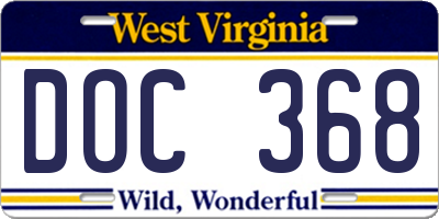 WV license plate DOC368
