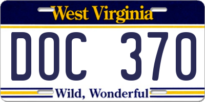 WV license plate DOC370
