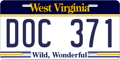 WV license plate DOC371