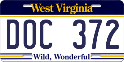 WV license plate DOC372