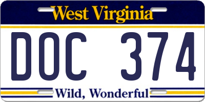 WV license plate DOC374