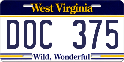 WV license plate DOC375
