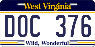 WV license plate DOC376