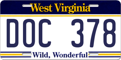 WV license plate DOC378