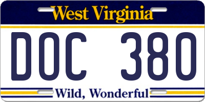 WV license plate DOC380