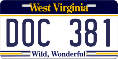 WV license plate DOC381