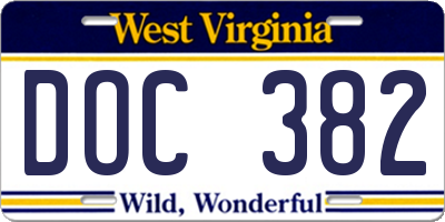 WV license plate DOC382