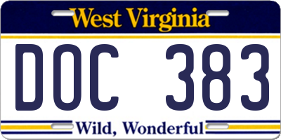 WV license plate DOC383