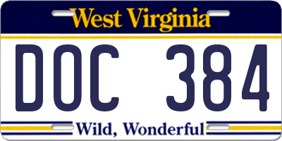 WV license plate DOC384