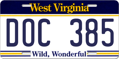 WV license plate DOC385