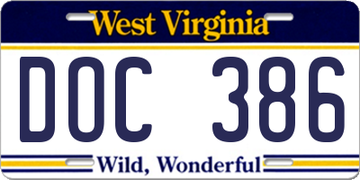WV license plate DOC386