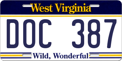 WV license plate DOC387