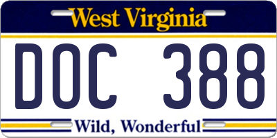 WV license plate DOC388