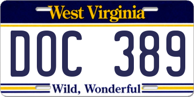 WV license plate DOC389