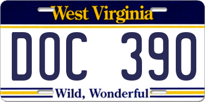 WV license plate DOC390